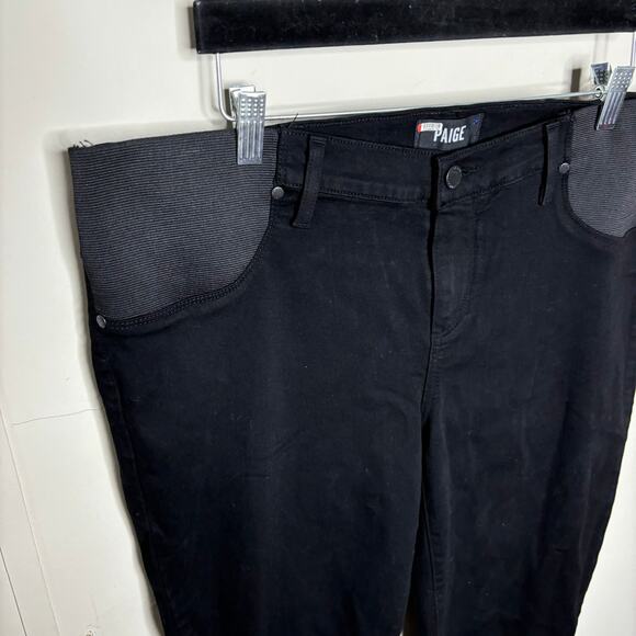 PAIGE Maternity Black Shadow Side Panel Stretch Ultra Skinny Jeans Pants 34" 16 - Picture 3 of 14